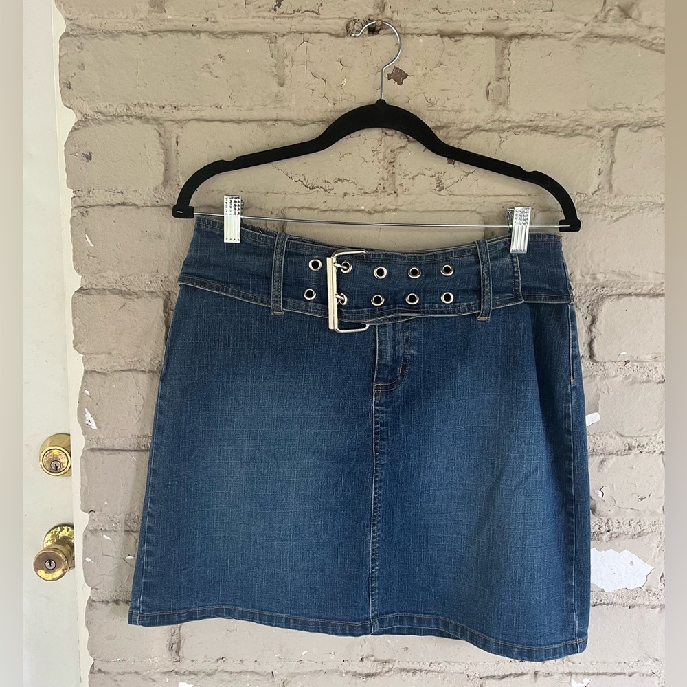 Y2k Belted Denim Mini Skirt